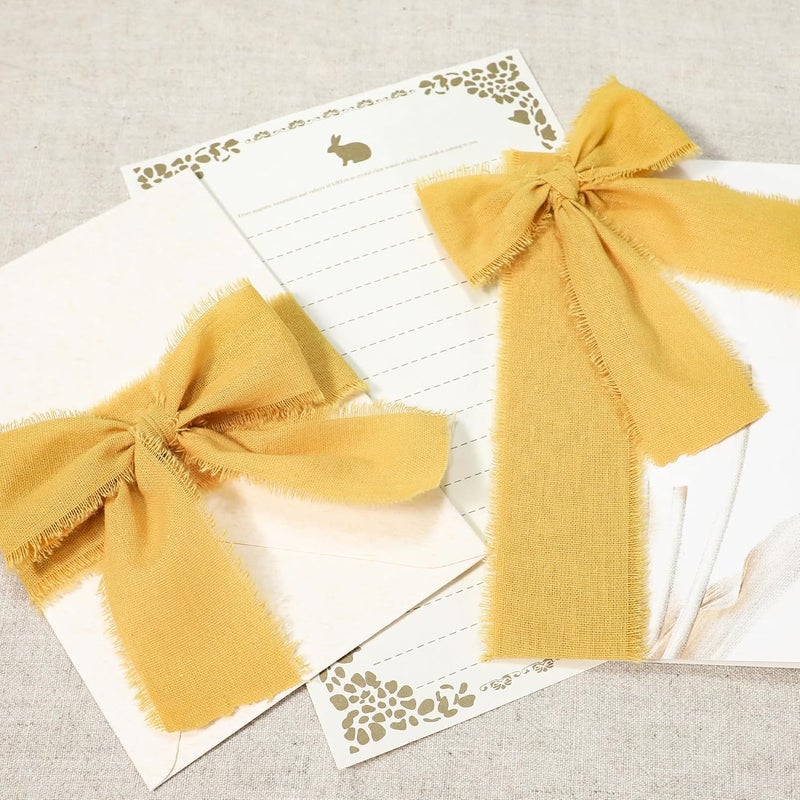 Keypan Yellow Ribbon 1-1/2 x 15 Yards Handmade Cotton Frayed Fringe Fabric Ribbons for Crafts Flower Bouquets Wedding Baby Shower Home DIY Decor - Image 3
